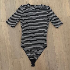 Everlane Black and White Striped Women's Shortsleeved Bodysuit
